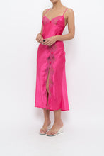 Load image into Gallery viewer, Vintage x Hot Pink Satin Lace Bow Midi Dress (S)