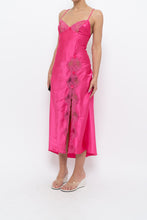 Load image into Gallery viewer, Vintage x Hot Pink Satin Lace Bow Midi Dress (S)