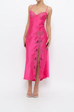 Load image into Gallery viewer, Vintage x Hot Pink Satin Lace Bow Midi Dress (S)