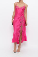 Load image into Gallery viewer, Vintage x Hot Pink Satin Lace Bow Midi Dress (S)