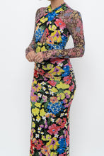 Load image into Gallery viewer, URBAN OUTFITTERS x Black Floral Fitted Midi Dress (XS)