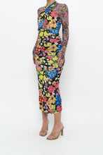 Load image into Gallery viewer, URBAN OUTFITTERS x Black Floral Fitted Midi Dress (XS)