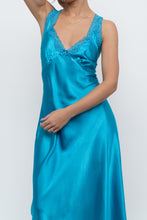 Load image into Gallery viewer, Vintage x JONES NY Teal Blue Satin Midi Dress (S)