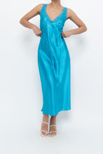 Load image into Gallery viewer, Vintage x JONES NY Teal Blue Satin Midi Dress (S)