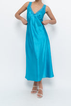 Load image into Gallery viewer, Vintage x JONES NY Teal Blue Satin Midi Dress (S)