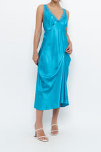 Load image into Gallery viewer, Vintage x JONES NY Teal Blue Satin Midi Dress (S)