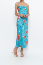Load image into Gallery viewer, NATORI x Blue Floral Satin Maxi Dress (M)