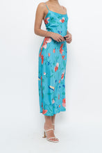 Load image into Gallery viewer, NATORI x Blue Floral Satin Maxi Dress (M)