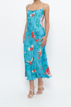 Load image into Gallery viewer, NATORI x Blue Floral Satin Maxi Dress (M)