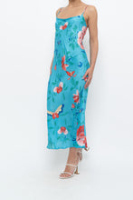 Load image into Gallery viewer, NATORI x Blue Floral Satin Maxi Dress (M)