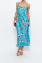 Load image into Gallery viewer, NATORI x Blue Floral Satin Maxi Dress (M)