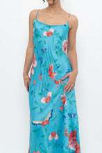 Load image into Gallery viewer, NATORI x Blue Floral Satin Maxi Dress (M)