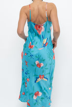 Load image into Gallery viewer, NATORI x Blue Floral Satin Maxi Dress (M)
