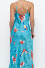 Load image into Gallery viewer, NATORI x Blue Floral Satin Maxi Dress (M)