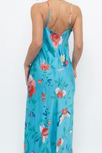 Load image into Gallery viewer, NATORI x Blue Floral Satin Maxi Dress (M)