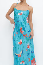Load image into Gallery viewer, NATORI x Blue Floral Satin Maxi Dress (M)