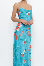 Load image into Gallery viewer, NATORI x Blue Floral Satin Maxi Dress (M)