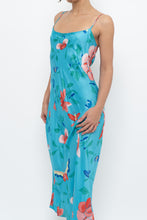 Load image into Gallery viewer, NATORI x Blue Floral Satin Maxi Dress (M)