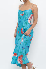Load image into Gallery viewer, NATORI x Blue Floral Satin Maxi Dress (M)