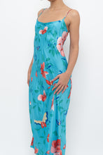 Load image into Gallery viewer, NATORI x Blue Floral Satin Maxi Dress (M)