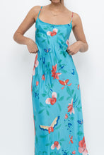 Load image into Gallery viewer, NATORI x Blue Floral Satin Maxi Dress (M)