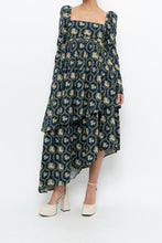 Load image into Gallery viewer, WE WHORE WHAT x Teal Blue Floral Tiered Asymetric Dress (XS)