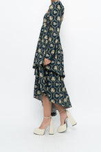 Load image into Gallery viewer, WE WHORE WHAT x Teal Blue Floral Tiered Asymetric Dress (XS)