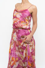 Load image into Gallery viewer, Vintage x Pink, Orange Floral Silk Midi Dress (XS, S)