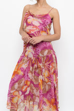 Load image into Gallery viewer, Vintage x Pink, Orange Floral Silk Midi Dress (XS, S)