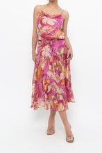 Load image into Gallery viewer, Vintage x Pink, Orange Floral Silk Midi Dress (XS, S)