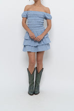 Load image into Gallery viewer, Vintage x Blue Gingham Off-Shoulder Mini Dress (S, M)