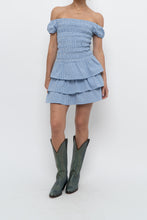 Load image into Gallery viewer, Vintage x Blue Gingham Off-Shoulder Mini Dress (S, M)
