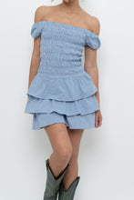 Load image into Gallery viewer, Vintage x Blue Gingham Off-Shoulder Mini Dress (S, M)