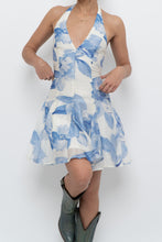 Load image into Gallery viewer, DYNAMITE x Deadstock Blue Floral Halter Mini Dress (XXS, XS)