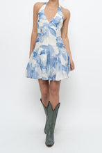 Load image into Gallery viewer, DYNAMITE x Deadstock Blue Floral Halter Mini Dress (XXS, XS)