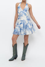 Load image into Gallery viewer, DYNAMITE x Deadstock Blue Floral Halter Mini Dress (XXS, XS)