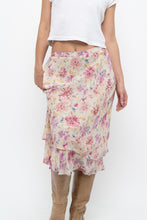 Load image into Gallery viewer, Vintage x Yellow, Pink Silk Midi Skirt (S, M)