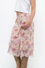 Load image into Gallery viewer, Vintage x Yellow, Pink Silk Midi Skirt (S, M)