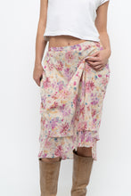 Load image into Gallery viewer, Vintage x Yellow, Pink Silk Midi Skirt (S, M)