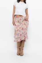 Load image into Gallery viewer, Vintage x Yellow, Pink Silk Midi Skirt (S, M)