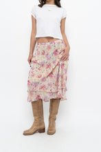 Load image into Gallery viewer, Vintage x Yellow, Pink Silk Midi Skirt (S, M)