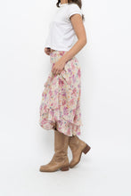 Load image into Gallery viewer, Vintage x Yellow, Pink Silk Midi Skirt (S, M)