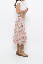 Load image into Gallery viewer, Vintage x Yellow, Pink Silk Midi Skirt (S, M)