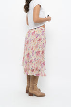 Load image into Gallery viewer, Vintage x Yellow, Pink Silk Midi Skirt (S, M)