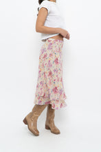 Load image into Gallery viewer, Vintage x Yellow, Pink Silk Midi Skirt (S, M)