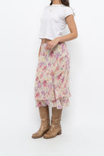 Load image into Gallery viewer, Vintage x Yellow, Pink Silk Midi Skirt (S, M)