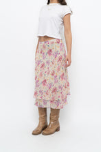 Load image into Gallery viewer, Vintage x Yellow, Pink Silk Midi Skirt (S, M)