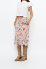 Load image into Gallery viewer, Vintage x Yellow, Pink Silk Midi Skirt (S, M)