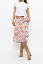 Load image into Gallery viewer, Vintage x Yellow, Pink Silk Midi Skirt (S, M)