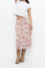 Load image into Gallery viewer, Vintage x Yellow, Pink Silk Midi Skirt (S, M)
